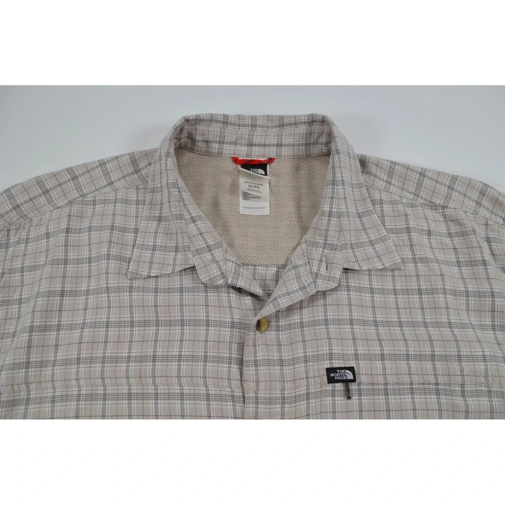 The North Face Long Sleeve Button Up Shirt Men's Size XL Beige Black Plaid‎ Nice